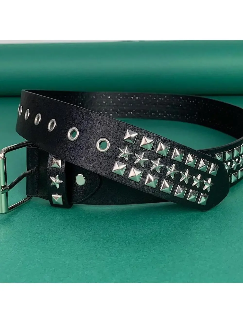 Y2k 2000s style star studded grunge emo black and silver belt. High quality!